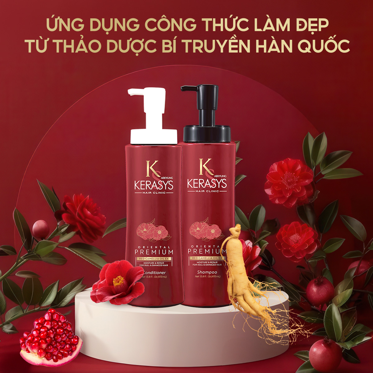 CẶP DẦU GỘI DẦU XẢ CAO CẤP HÀN QUỐC KERASYS ORIENTAL PREMIUM RED CAMELLIA EX MOISTURE REPAIR 470ml - Ảnh 3