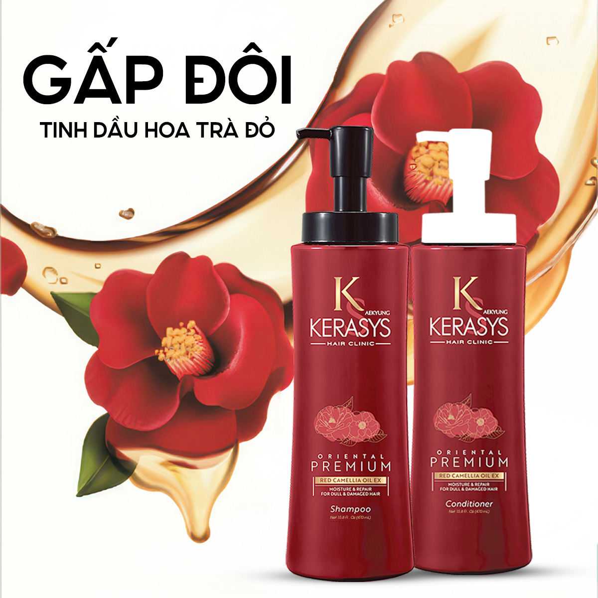 CẶP DẦU GỘI DẦU XẢ CAO CẤP HÀN QUỐC KERASYS ORIENTAL PREMIUM RED CAMELLIA EX MOISTURE REPAIR 470ml - Ảnh 6