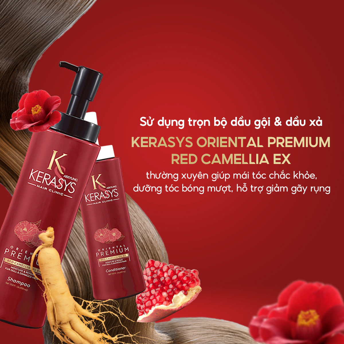 CẶP DẦU GỘI DẦU XẢ CAO CẤP HÀN QUỐC KERASYS ORIENTAL PREMIUM RED CAMELLIA EX MOISTURE REPAIR 470ml - Ảnh 8
