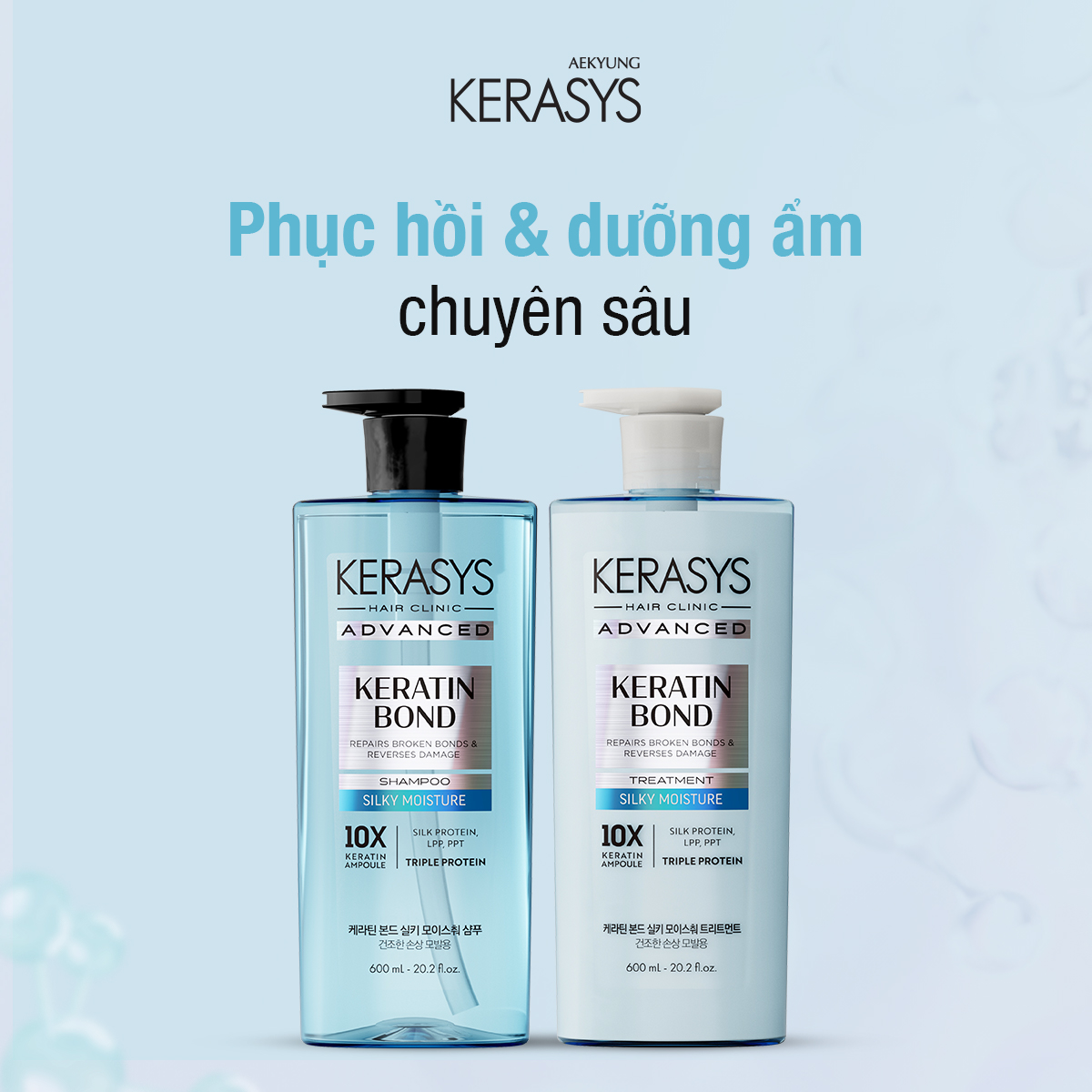 CẶP DẦU GỘI DẦU XẢ HÀN QUỐC KERASYS KERATIN BOND SILKY MOISTURE - Ảnh 2