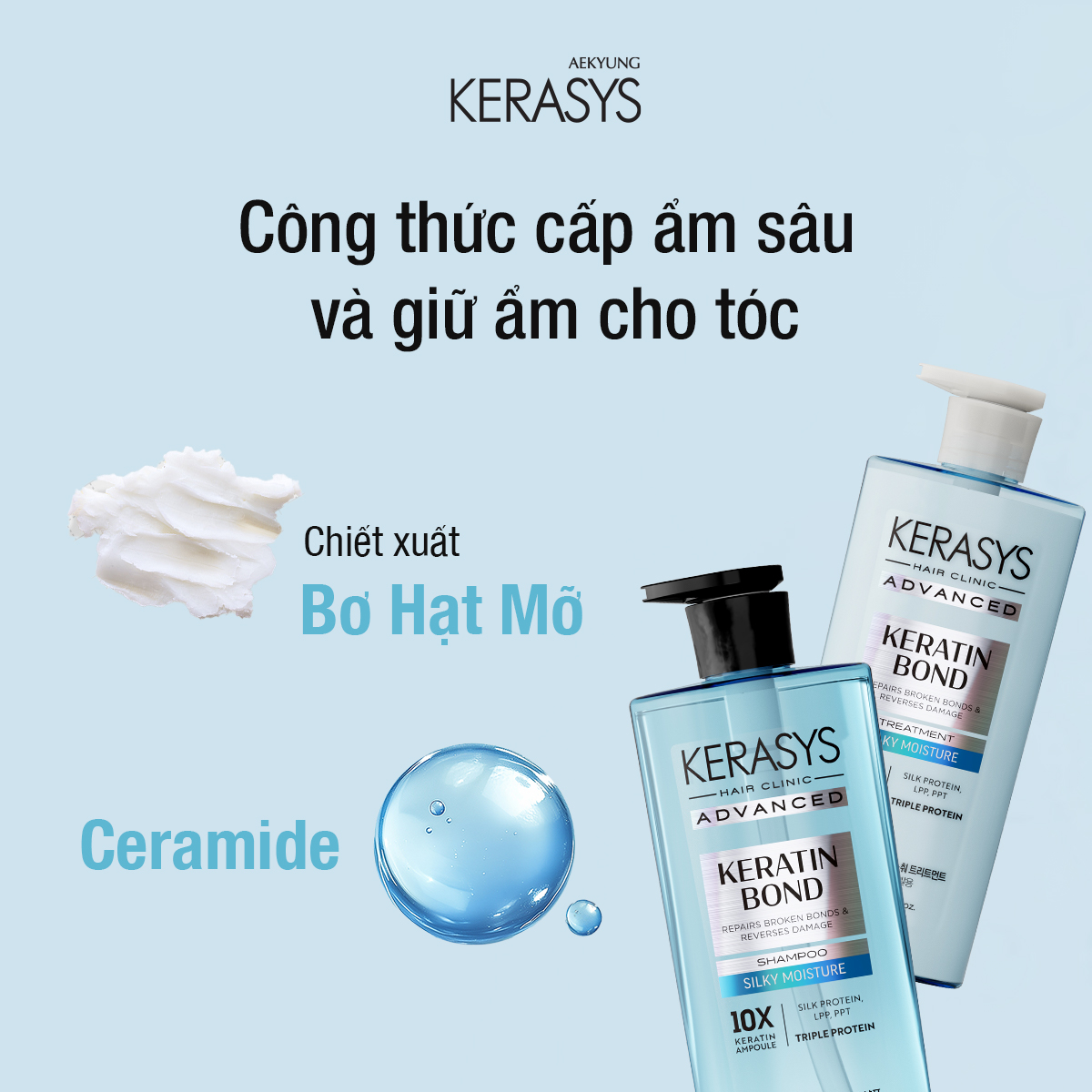 CẶP DẦU GỘI DẦU XẢ HÀN QUỐC KERASYS KERATIN BOND SILKY MOISTURE - Ảnh 5