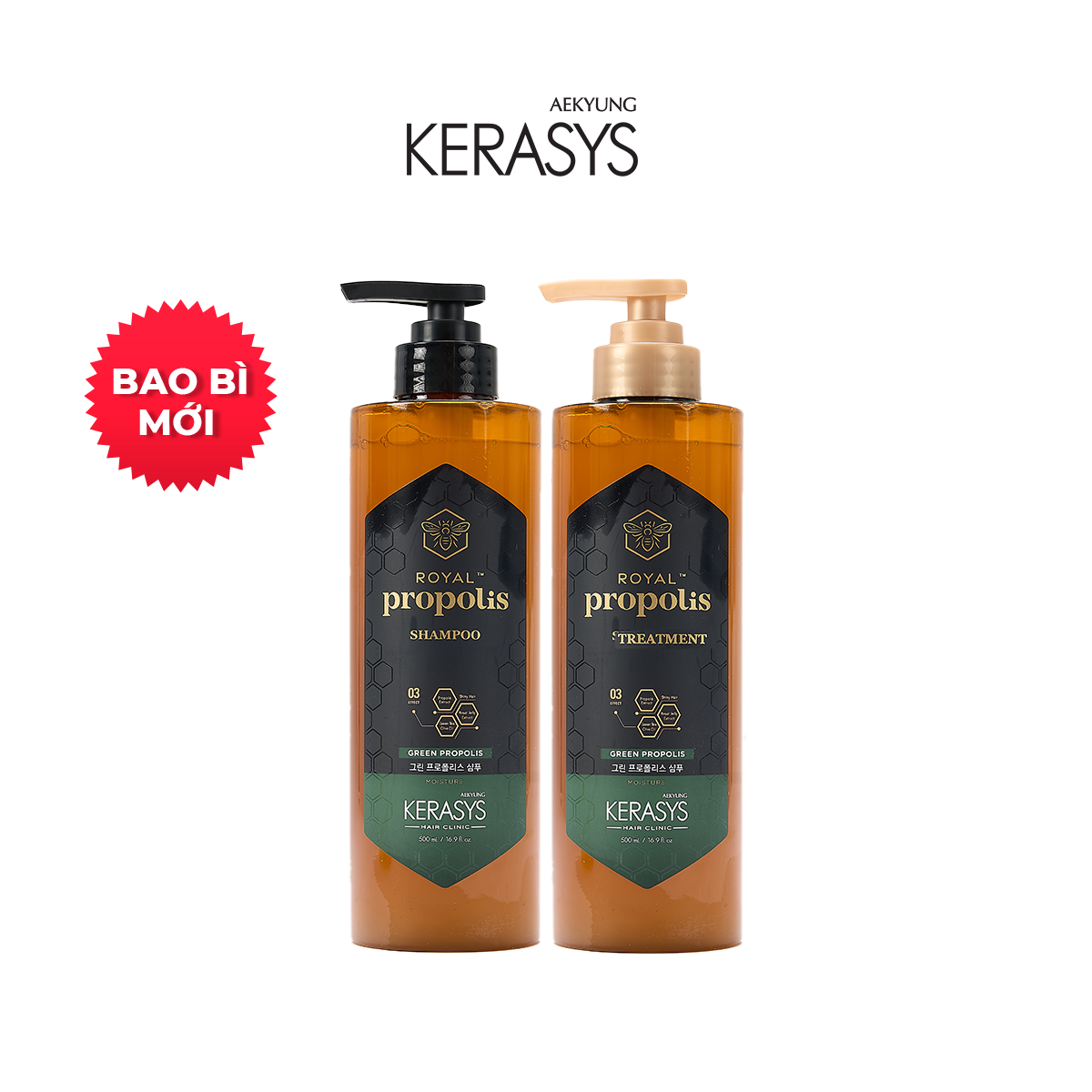 CẶP DẦU GỘI DẦU XẢ KEO ONG HÀN QUỐC KERASYS ROYAL PROPOLIS GREEN EX